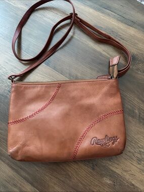 Rawlings Tan Leather Crossbody Bag with Red Stitching